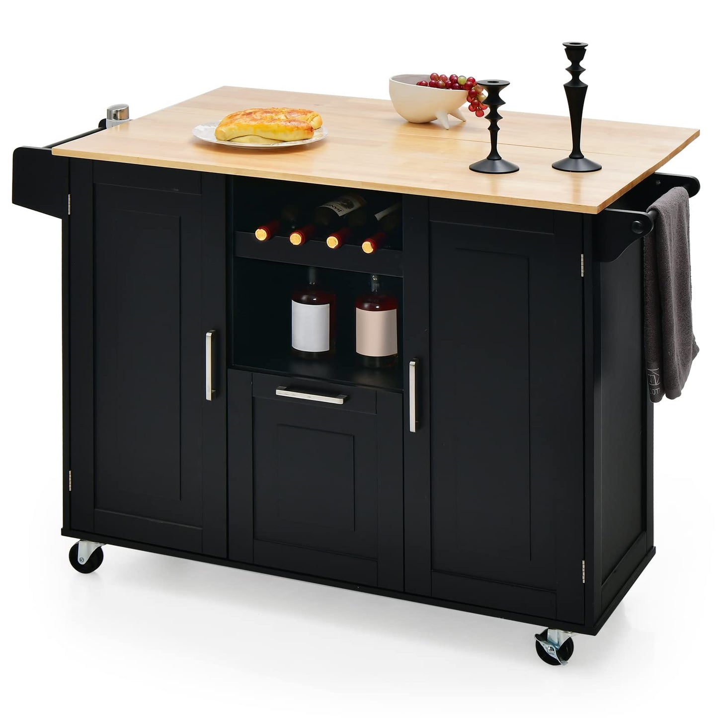 Drop-Leaf Kitchen Island on Wheels, Rolling Storage Trolley Cart