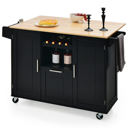 Drop-Leaf Kitchen Island on Wheels, Rolling Storage Trolley Cart