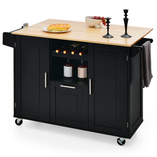 Drop-Leaf Kitchen Island on Wheels, Rolling Storage Trolley Cart