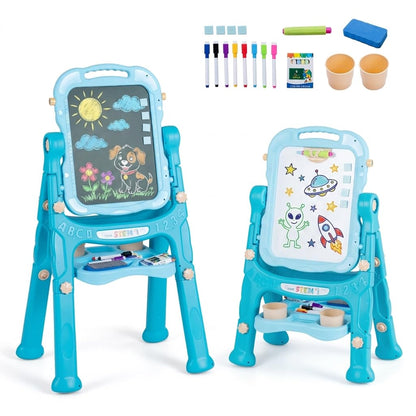 4-In-1 Double Side Easel for Toddler with Magnetic Chalkboard