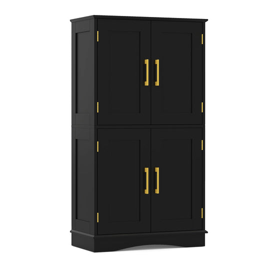 Bathroom Floor Storage Cabinet with 4 Doors and 2 Adjustable Shelves