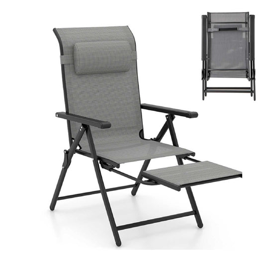 10-Position Adjustable Patio Chaise Lounge Chair Deck Sunbed with Armrests