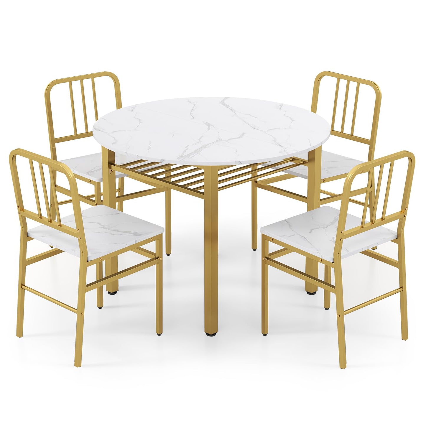 5 Piece Dining Table Set with Storage Rack and Metal Frame for Dining Room
