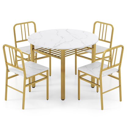 5 Piece Dining Table Set with Storage Rack and Metal Frame for Dining Room