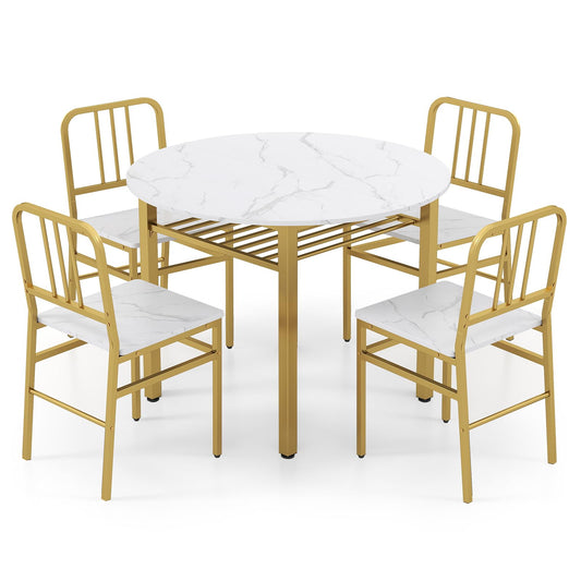 5 Piece Dining Table Set with Storage Rack and Metal Frame for Dining Room