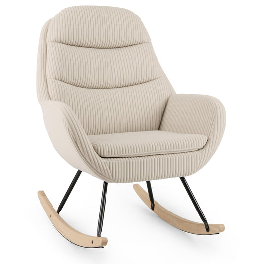Upholstered Rocking Chair Nursery Glider Rocker with Padded Backrest