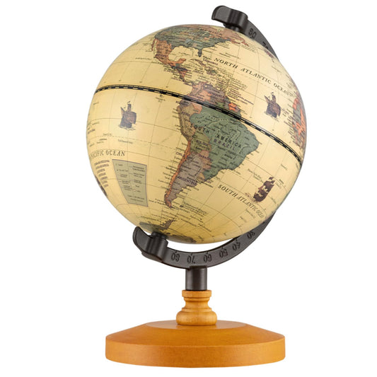 Antique Globe Dia 14cm with Wooden Base and Modern Map