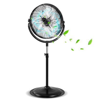 Height & 360° Tilt Adjustable Standing Floor Fan with 3 Speeds & Aluminum Blades