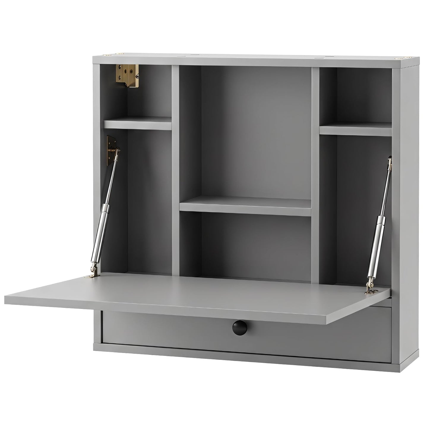 Wall-Mounted Fold-Down Desk Floating Computer Workstation with Drawer and 6 Cubes