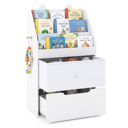 Kids Bookshelf, Wooden Children Bookcase with Drawer