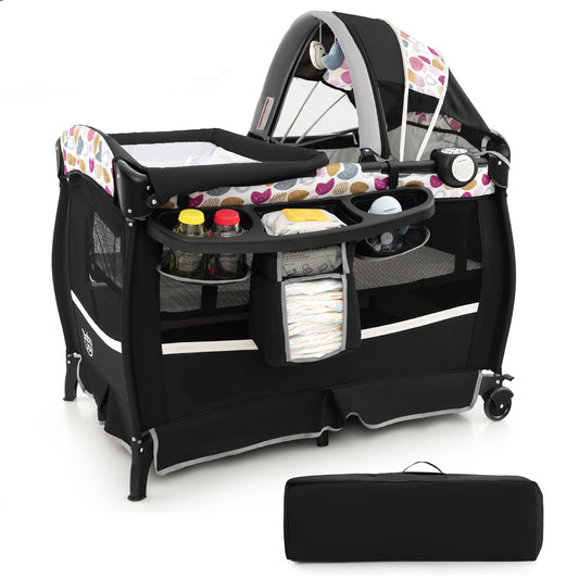 Portable Baby Bed Playard with Adjustable Canopy, Changing Table
