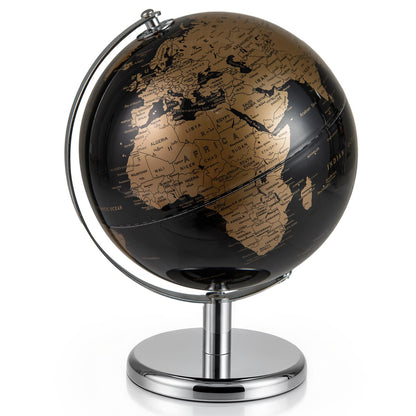 20CM Rotating Metallic Black World Globe with Metal Stand for Home School
