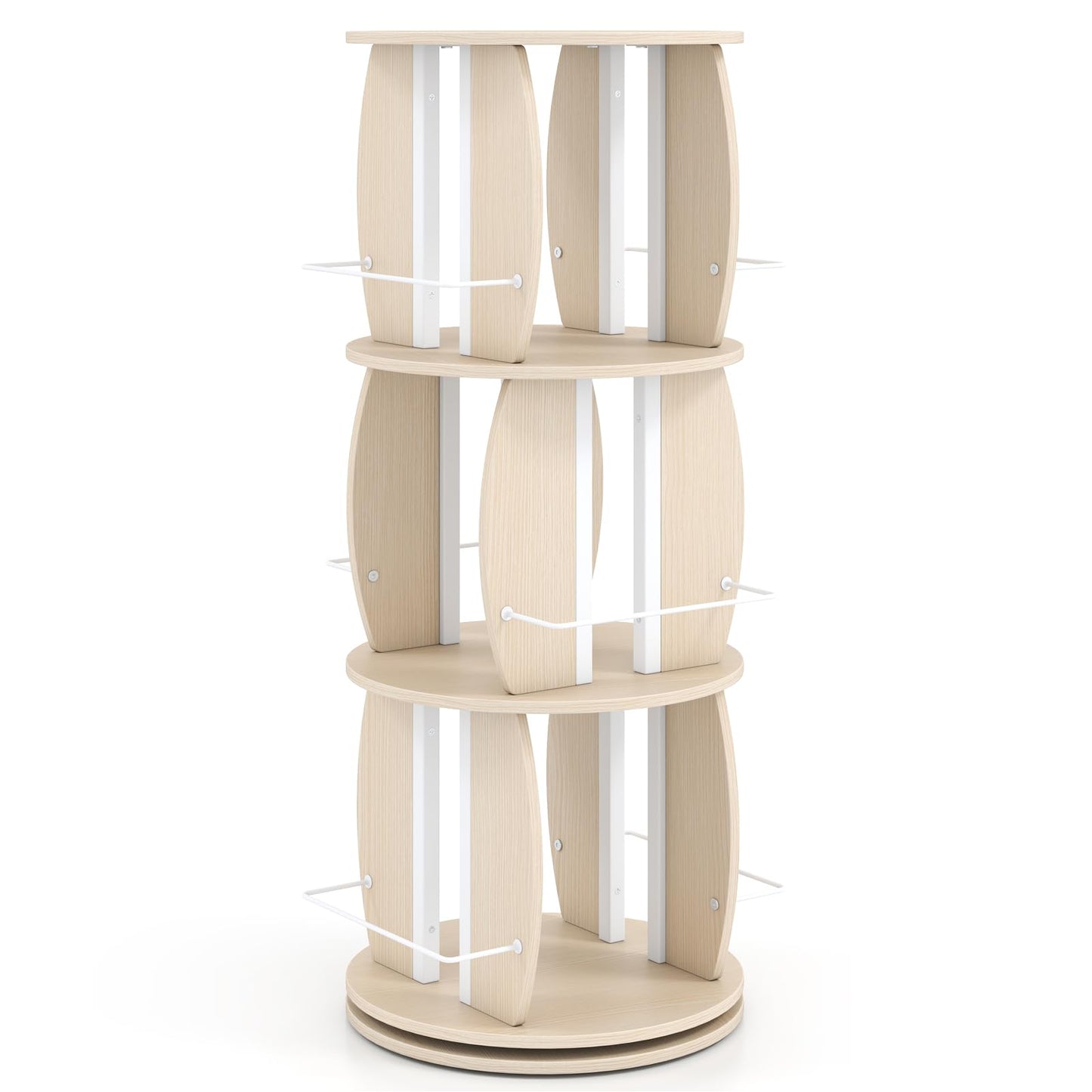 3-Tier 360° Spinning Bookshelf Tower with Display Stands for Small Spaces