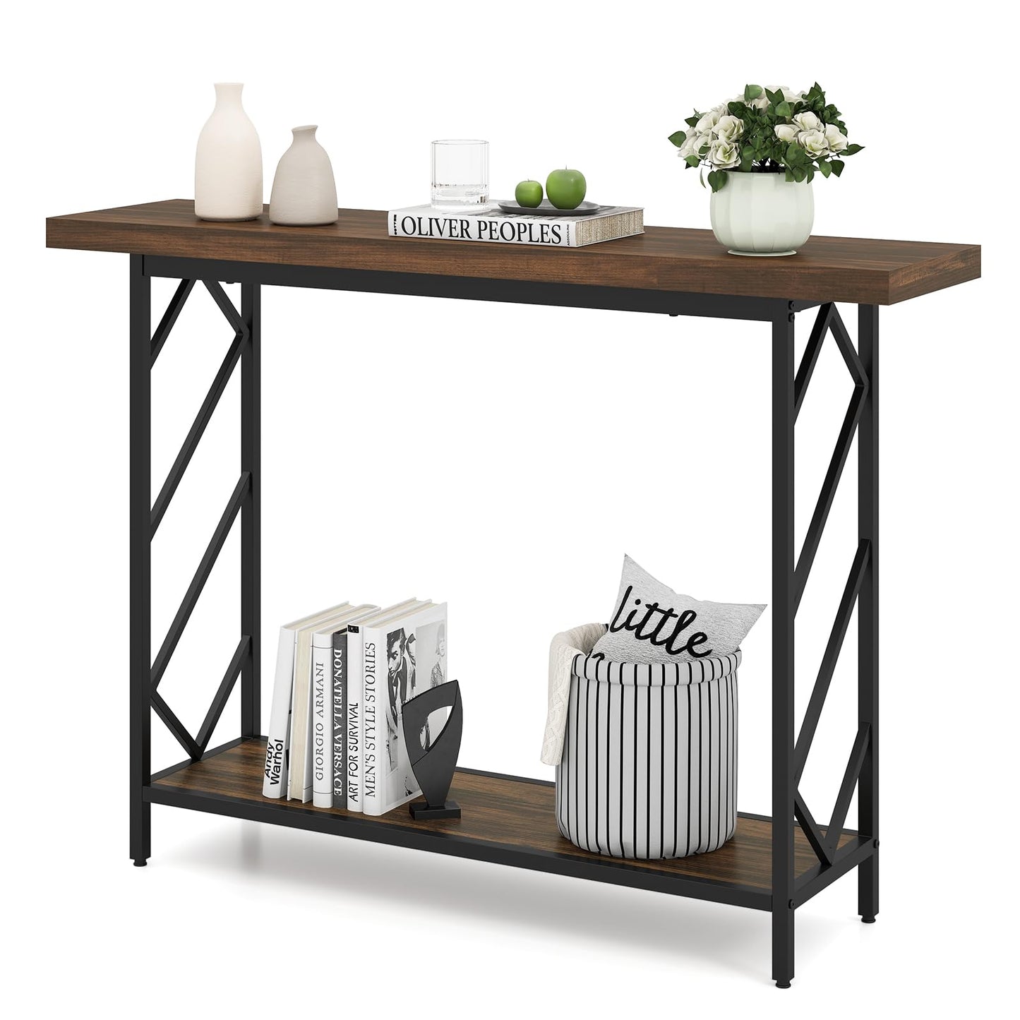 2-Tier Console Table, Industrial Slim Entryway Table with 40mm Top