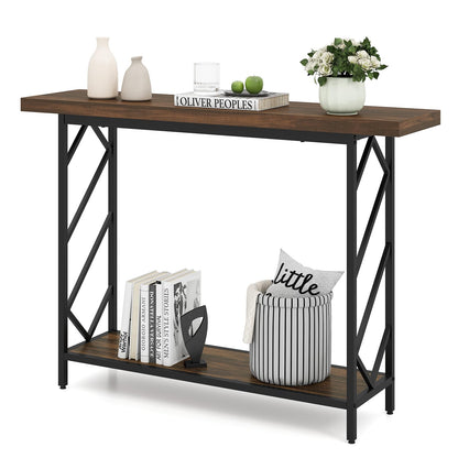 2-Tier Console Table, Industrial Slim Entryway Table with 40mm Top