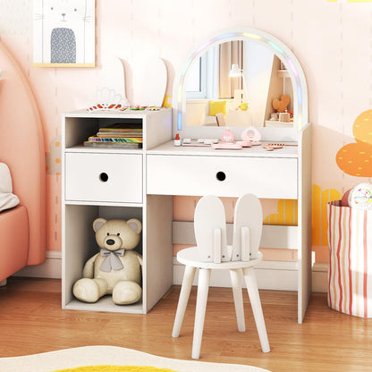 Bunny Kids Vanity Table and Chair Set with Lighted Mirror