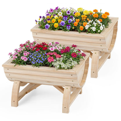 Set of 2 Raised Garden Bed, Half Barrel Fir Wood Planter Boxes with Legs