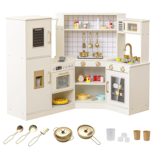 Pretend Play Corner Kitchen Set with Ice Dispenser Stoves for Boys Girls 3+