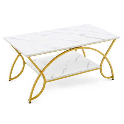 2 Tier Coffee Table with Storage Shelf for Living Room