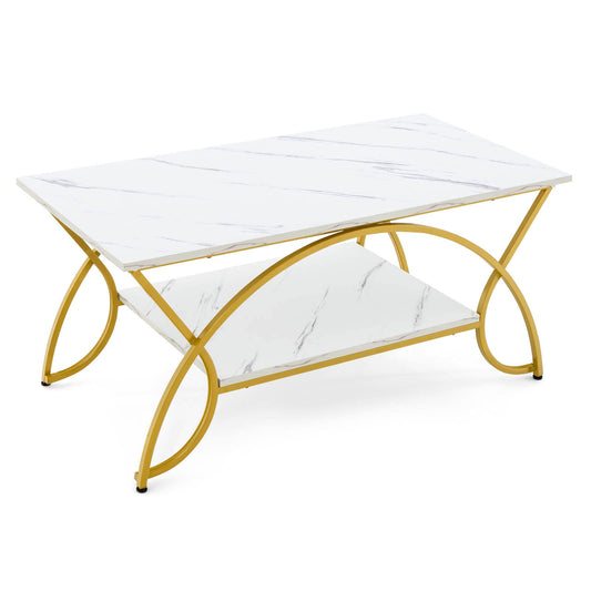 2 Tier Coffee Table with Storage Shelf for Living Room