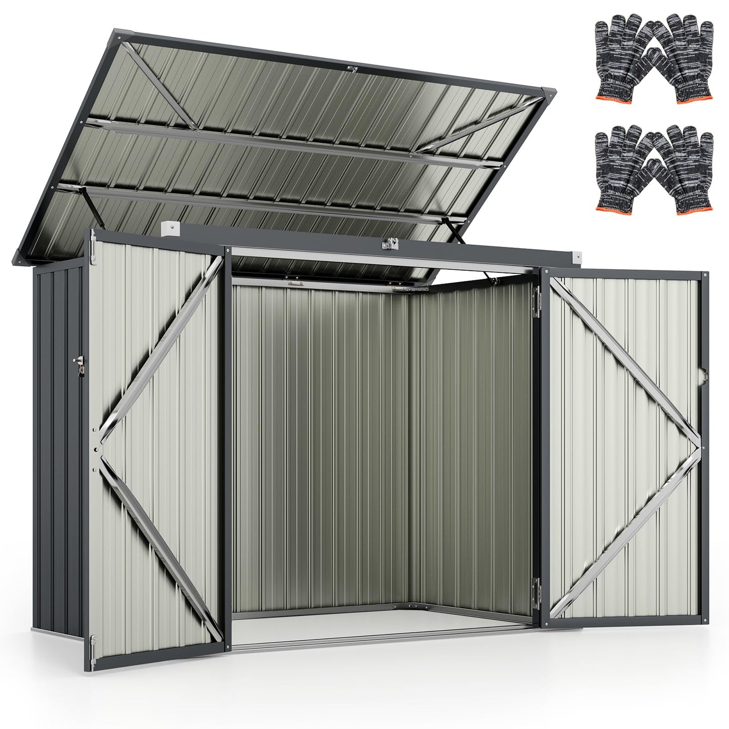 6 x 3 FT Garden Storage Shed, Galvanized Metal Trash Can Garden Shed with Top Flip Cover