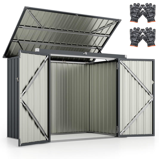 6 x 3 FT Garden Storage Shed, Galvanized Metal Trash Can Garden Shed with Top Flip Cover