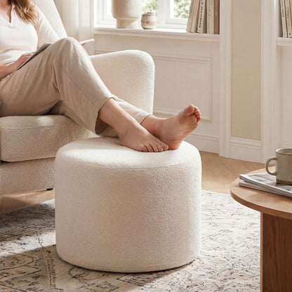 45 cm x 35 cm Round Pouf Ottoman with Loop Yarn Fabric and Machine-washable Cover