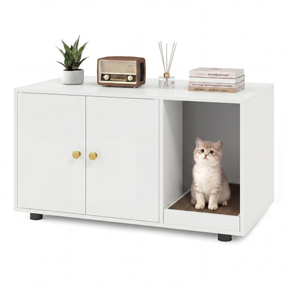 Wooden Cat Litter Box Enclosure Hidden Litter Box Furniture with Scratching Board