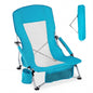 Folding Beach Chair with Padded Armrests and Storage Pocket