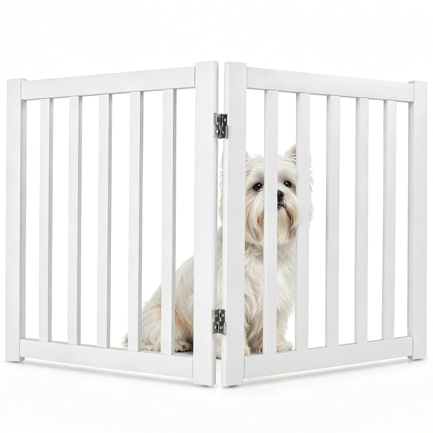 Foldable Pet Gate, Freestanding Wooden Puppy Barrier, Indoor Dog Safety Fence