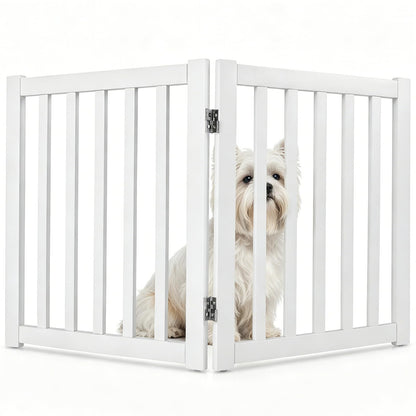 Foldable Pet Gate, Freestanding Wooden Puppy Barrier, Indoor Dog Safety Fence