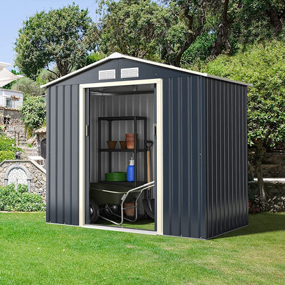 GiantexUK 7x4FT Metal Garden Shed, Outdoor Galvanized Storage House (7x4FT, 4 Vents)