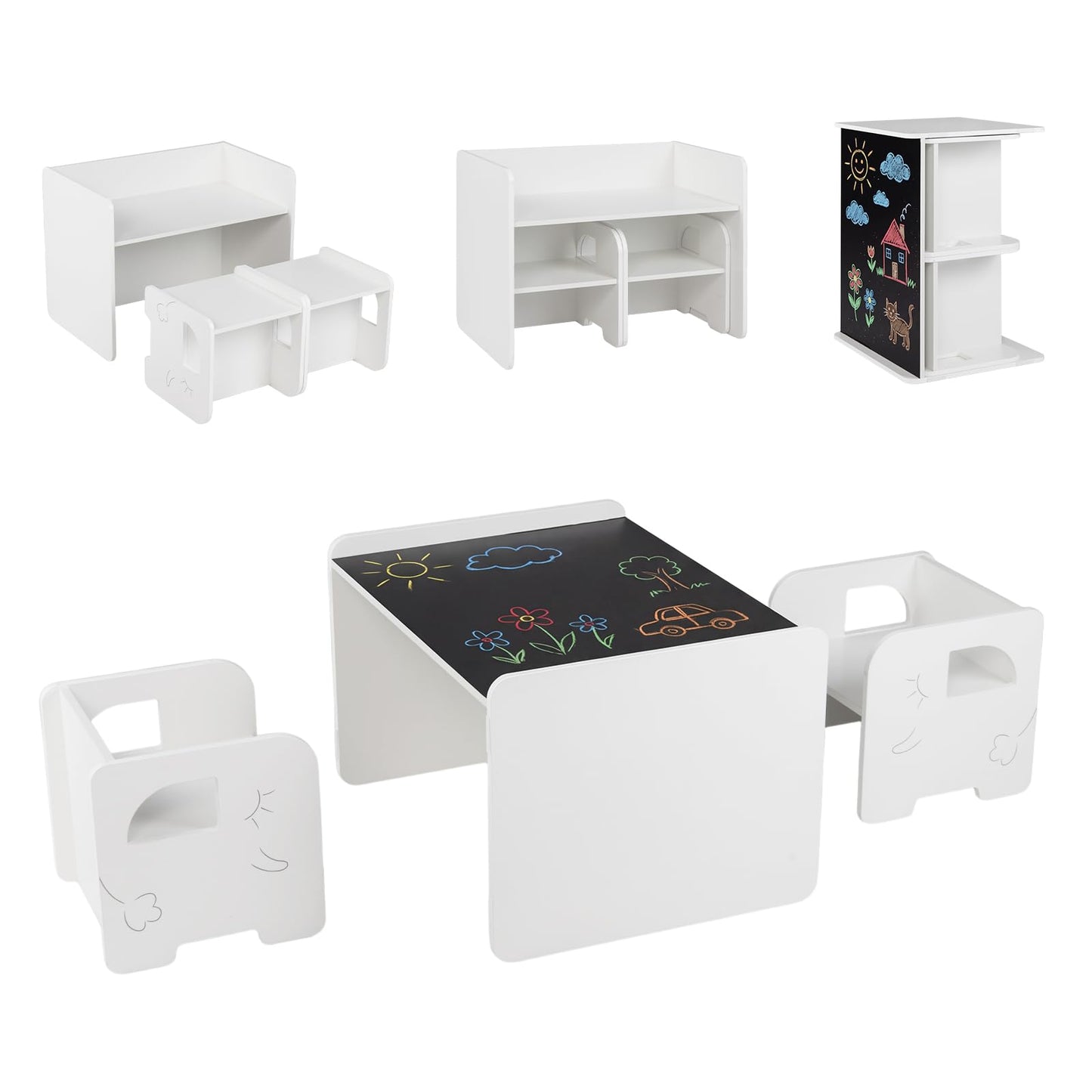3 Pieces Kids Table and Chair Set with Chalkboard for Home