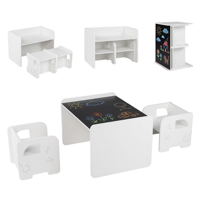 3 Pieces Kids Table and Chair Set with Chalkboard for Home