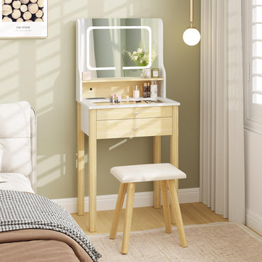 Vanity Desk with Mirror and Lights Small Makeup Table with 3 Light Modes