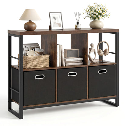 6 Cube Storage Organizer with 3 Storage Bins Sturdy Metal Frame and 3 Open Shelves