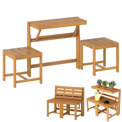 3-in-1 Convertible Patio Dining Set, Transforming Outdoor Bench Loveseat