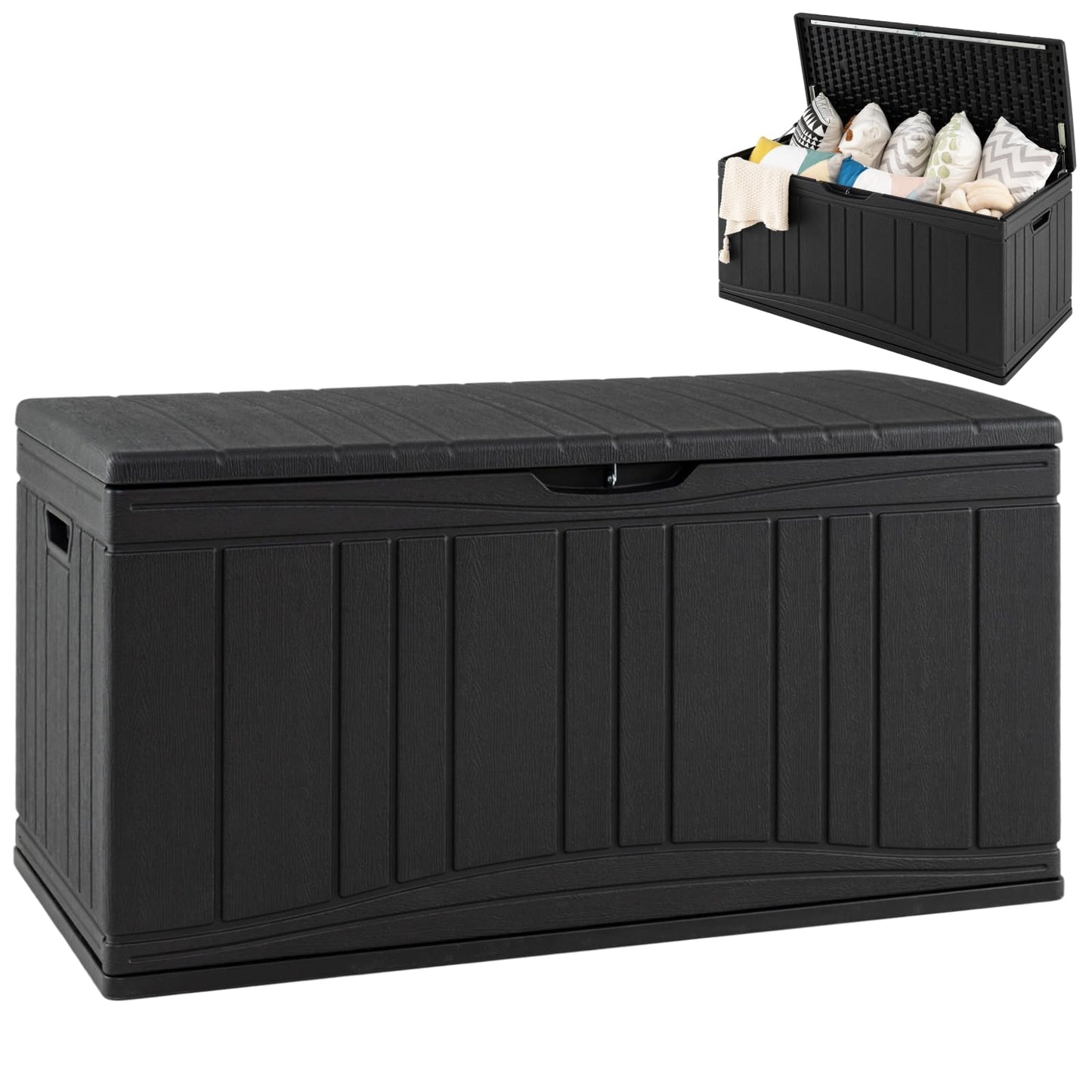 Garden Storage Box, Waterproof Resin Deck Box Bench with Lockable Lid