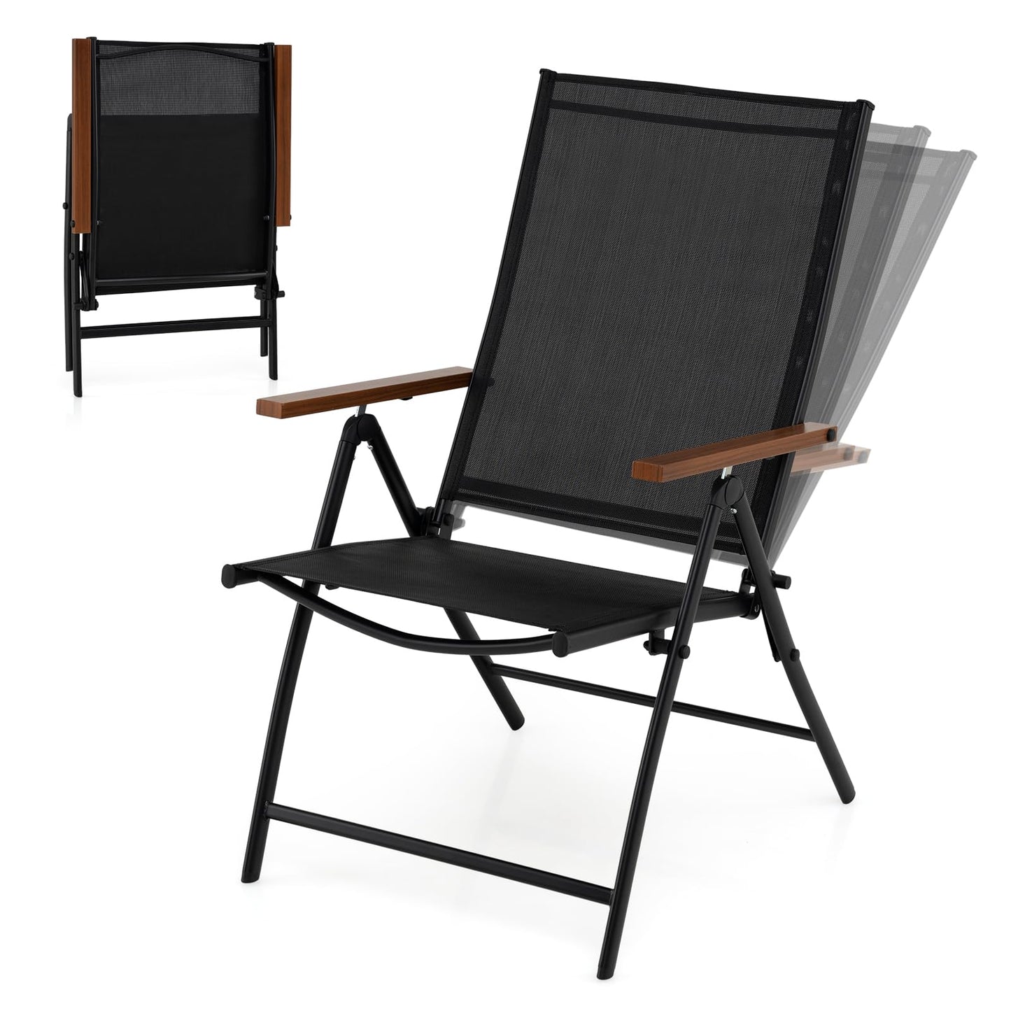 Folding Garden Chairs Set of 2/4, Outdoor Dining Chairs with Adjustable Backrest