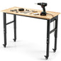 46 Inch Adjustable Workbench with Wheels and Power Outlet Oak Top for Garage