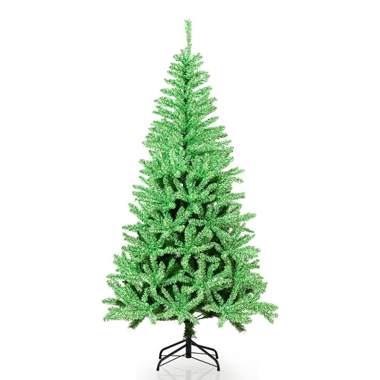 180 CM Glow-in-the-dark Artificial Christmas Tree Hinged Xmas Tree with 692 Branch Tips and Foldable Metal Stand