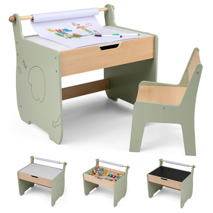 Kids Art Table and Chair Set with Paper Roll for Drawing