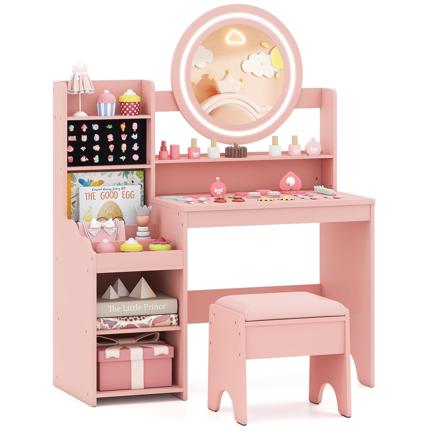 Kids Dressing Table, Girls Vanity Set with Lighted Mirror