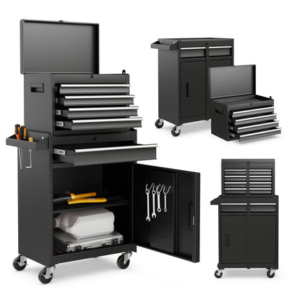 2 in 1 Lockable Metal Tool Chest with Removable Top Cabinet (with Adjustable Shelf)