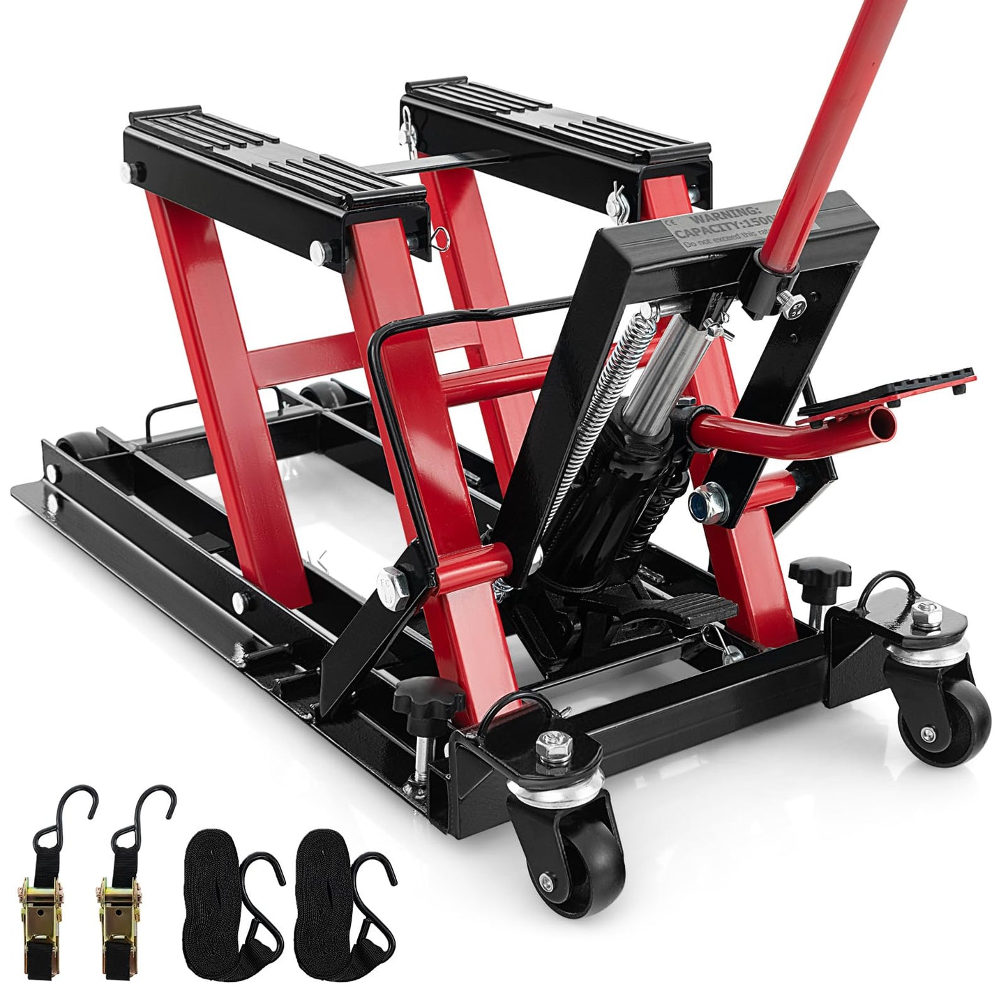680KG Motorcycle Lift Jack with 4 Wheels and Footplates