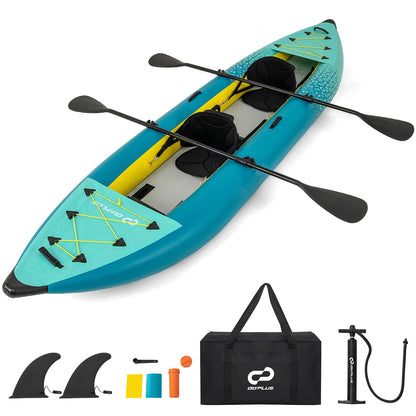 2 Person Inflatable Kayak Set with Aluminum Oars and Padded Seat