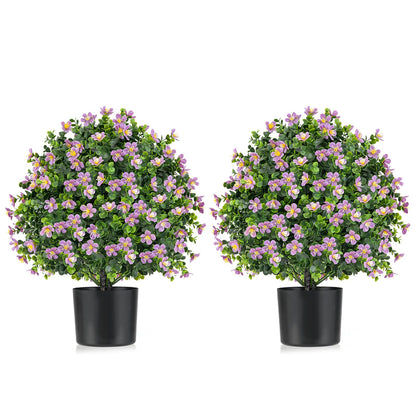 2 Pack Faux Shrub Bushes with Flowers and Plastic Nursery Pot