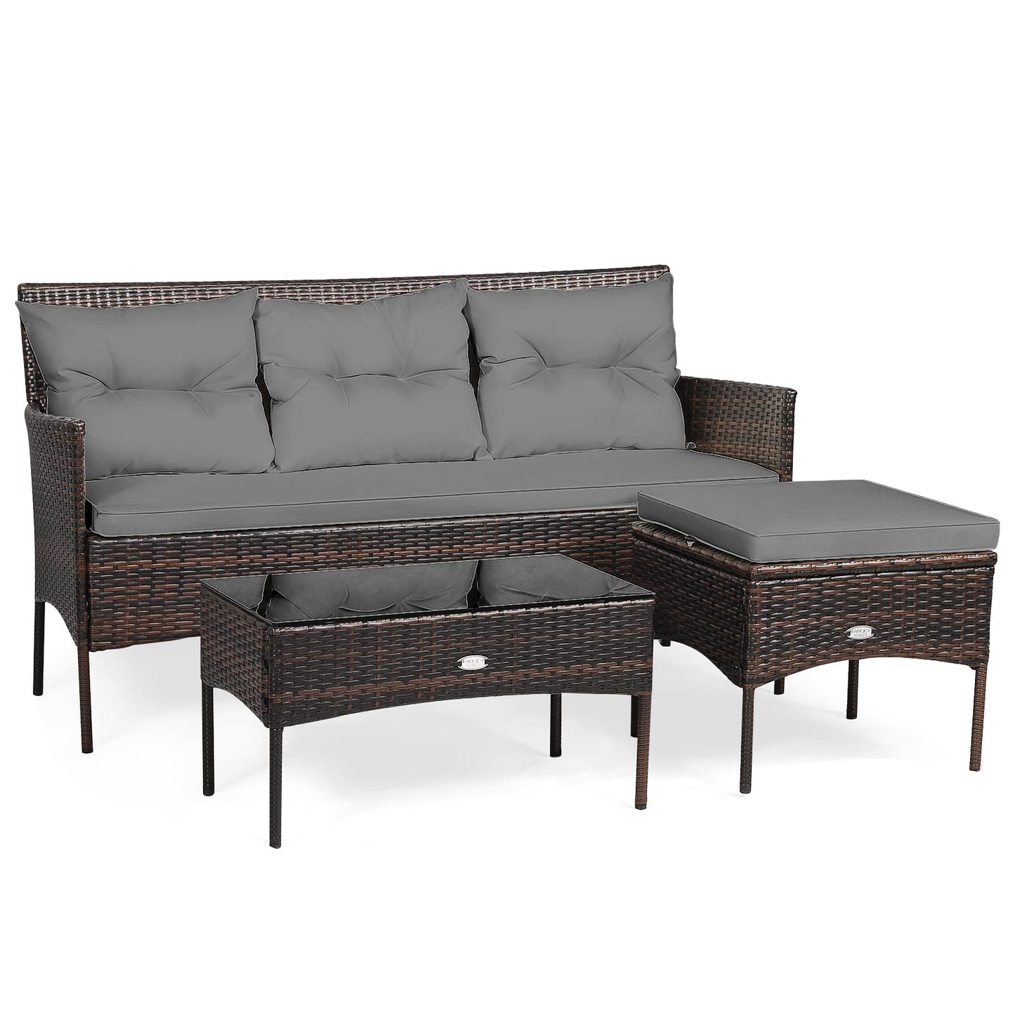 4 Seater Rattan Garden Furniture Set with Tempered Glass Table