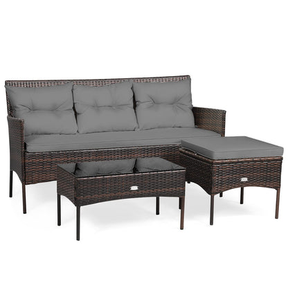 4 Seater Rattan Garden Furniture Set with Tempered Glass Table