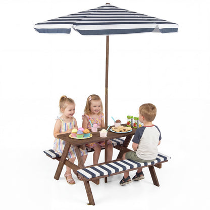 Kids Picnic Table, Wooden Children Garden Table and Bench Set